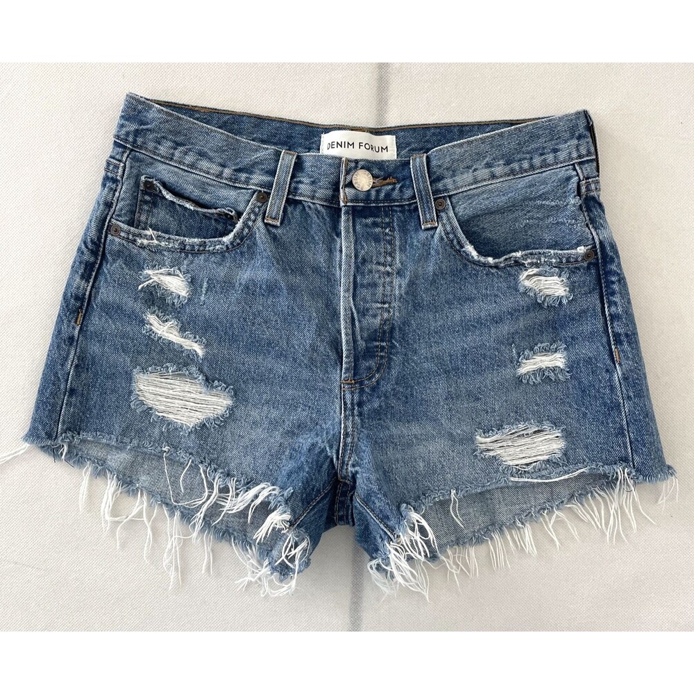 Denim Forum The Ex Boyfriend Short Distressed Blue Denim Shorts Size 26 -C